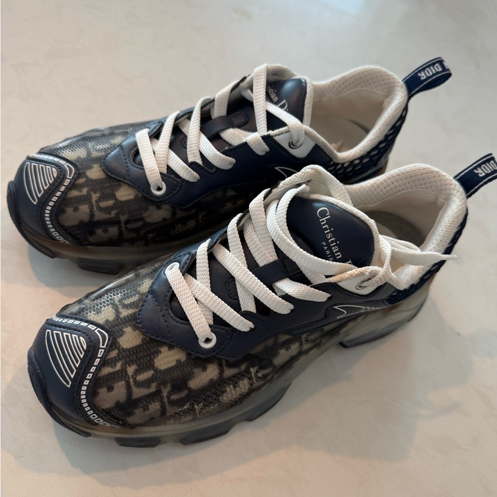 Dior Blue and White Sneakers with Monogram Size 37.5